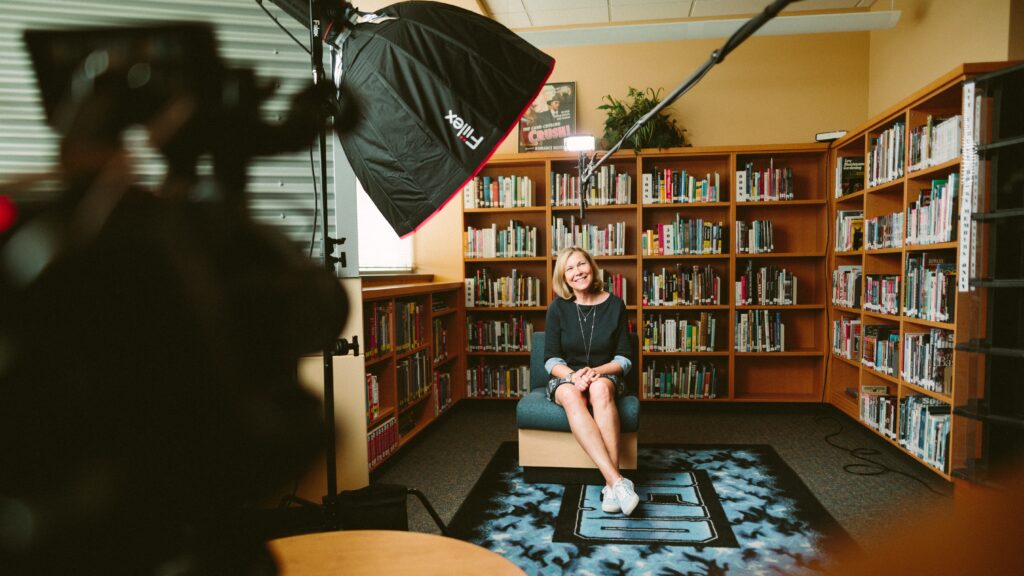 A female interviewee - full body shot, head to toe 